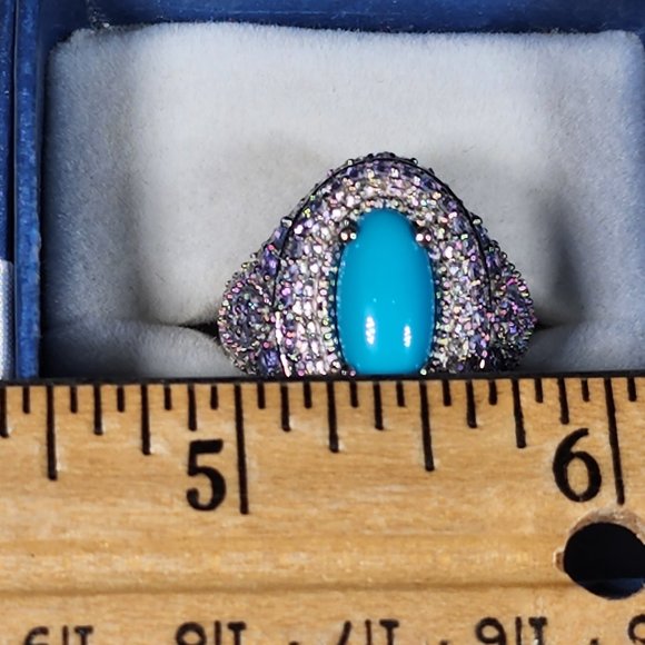 Sleeping Beauty Turquoise, Tanzanite & White Zircon cocktail ring in Plat/925 - Picture 3 of 6